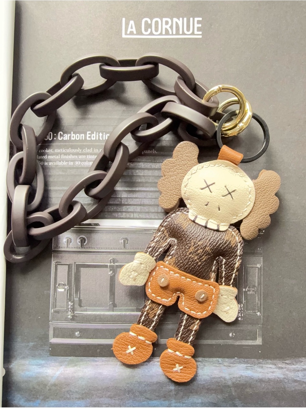 KAWS-Style Leather Doll with Chunky Brown Chain